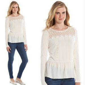 Lauren Conrad Ivory Lace Peplum Blouse Size XS